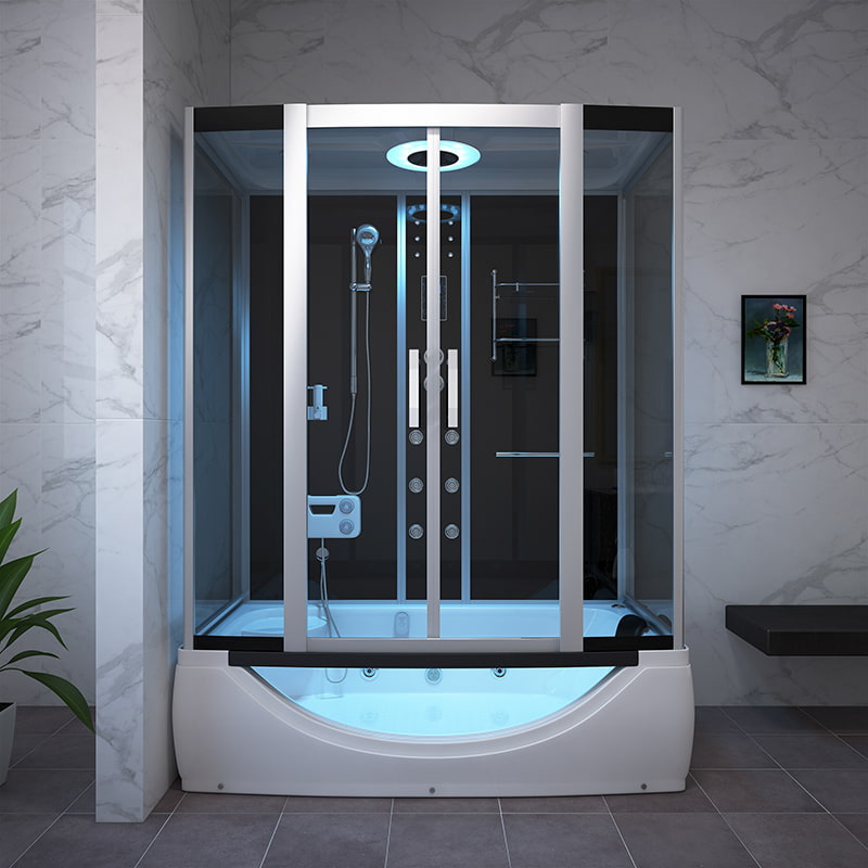 Corner sauna wet steam cabin box steam shower with massage tub RL-C09-Sherry